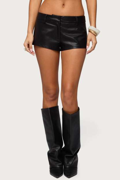 Melaney Faux Leather Micro Shorts - BLACK