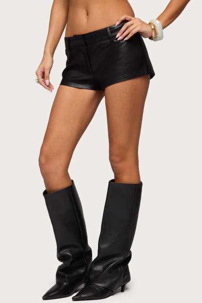 Melaney Faux Leather Micro Shorts - BLACK