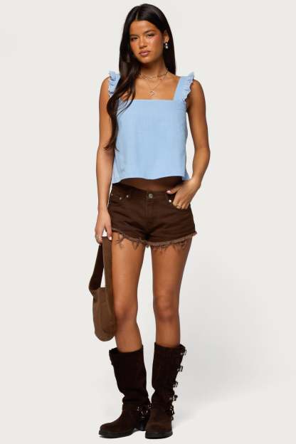 Viviana Linen Look Top - LIGHT-BLUE