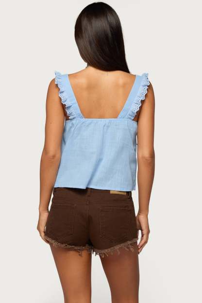 Viviana Linen Look Top - LIGHT-BLUE