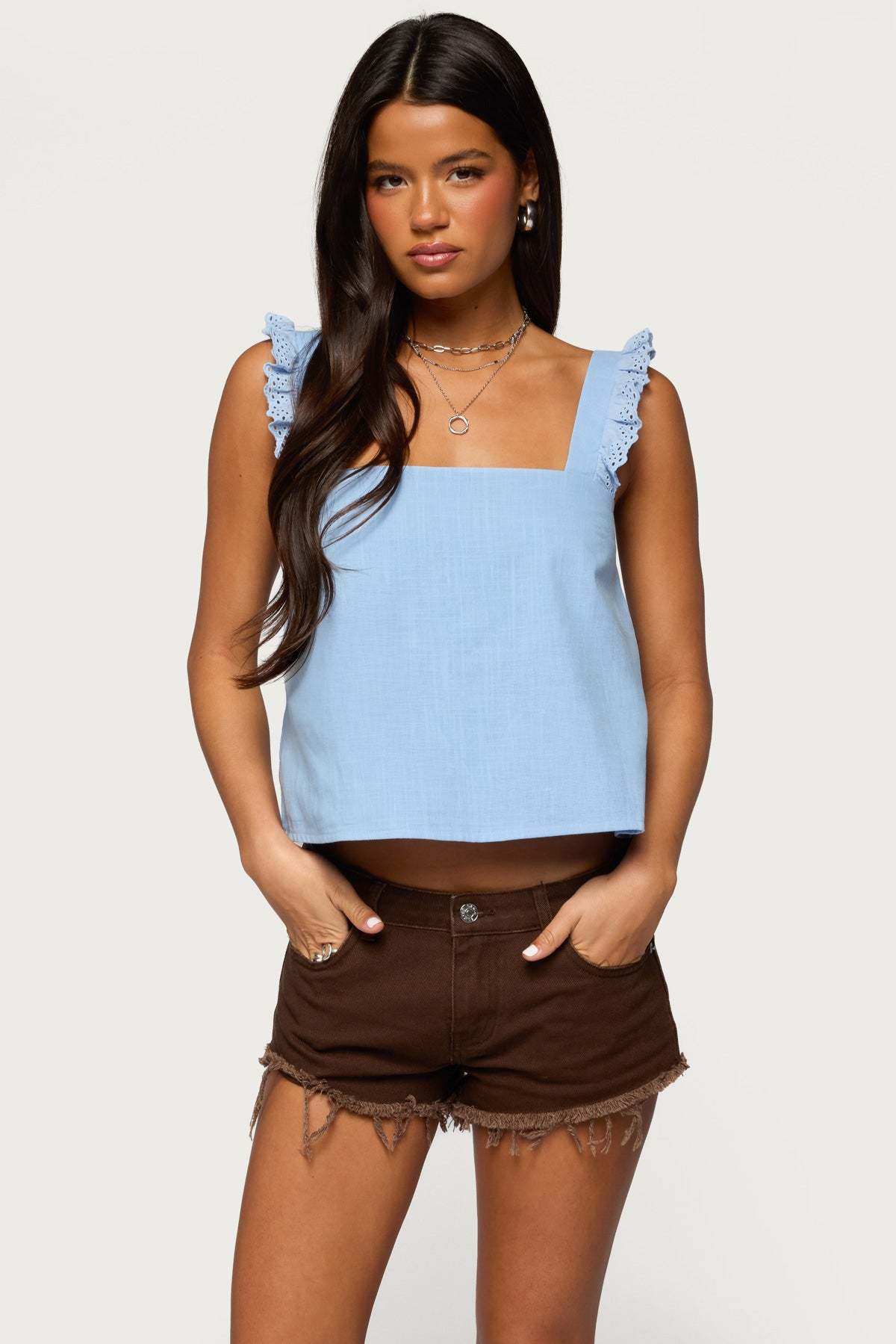 Viviana Linen Look Top - LIGHT-BLUE