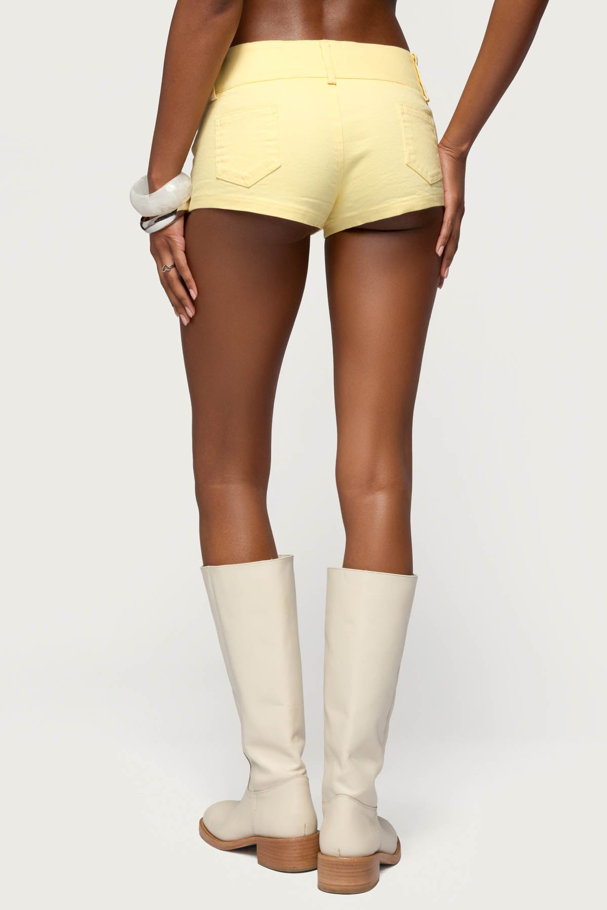 Studded Belt Denim Micro Shorts - YELLOW