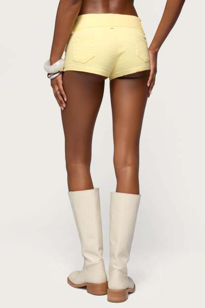 Studded Belt Denim Micro Shorts - YELLOW