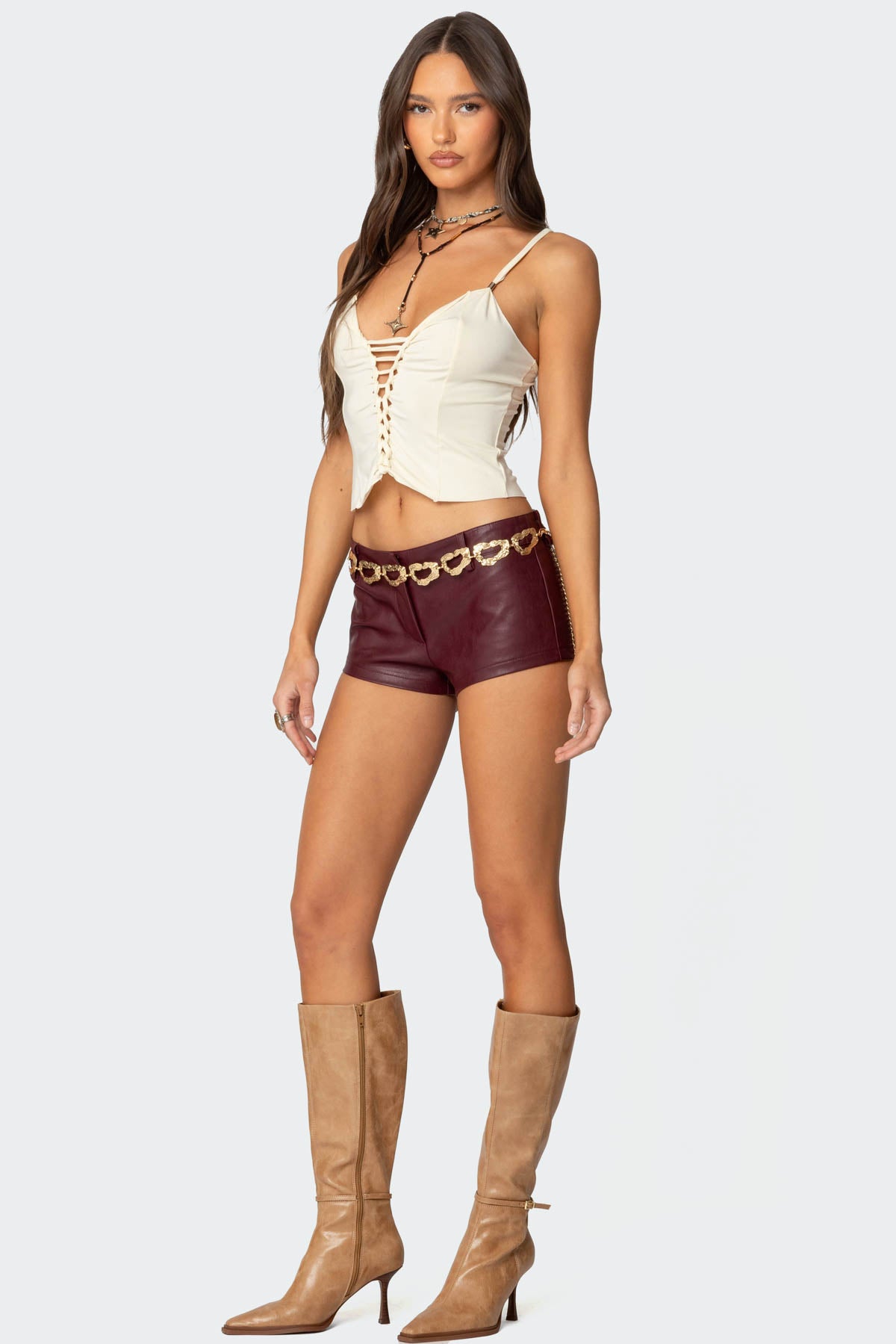 Melaney Faux Leather Micro Shorts - BURGUNDY