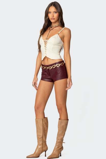 Melaney Faux Leather Micro Shorts - BURGUNDY