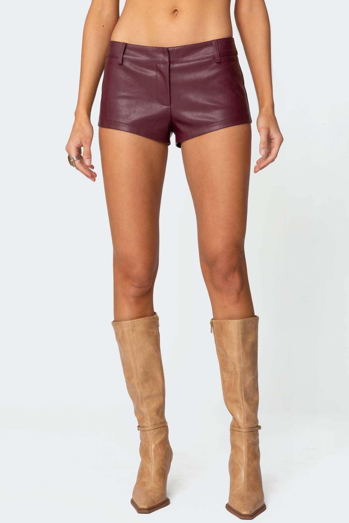 Melaney Faux Leather Micro Shorts - BURGUNDY