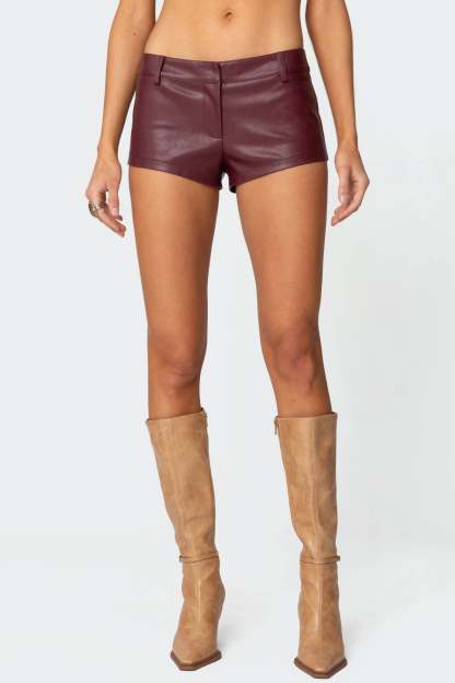 Melaney Faux Leather Micro Shorts - BURGUNDY