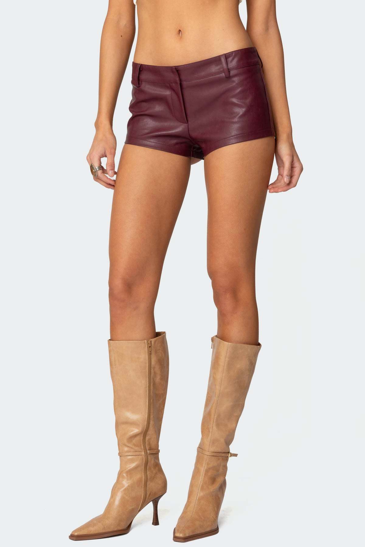 Melaney Faux Leather Micro Shorts - BURGUNDY