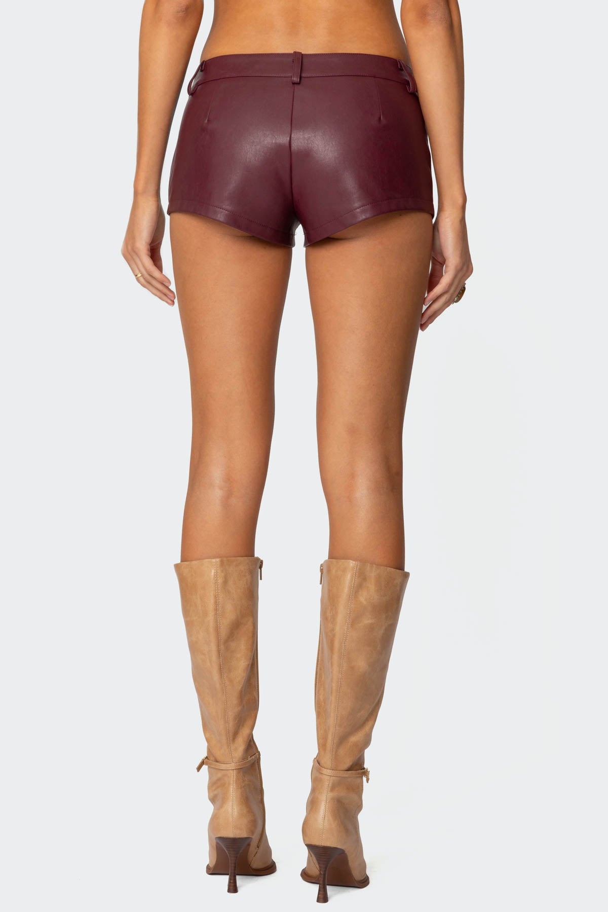 Melaney Faux Leather Micro Shorts - BURGUNDY