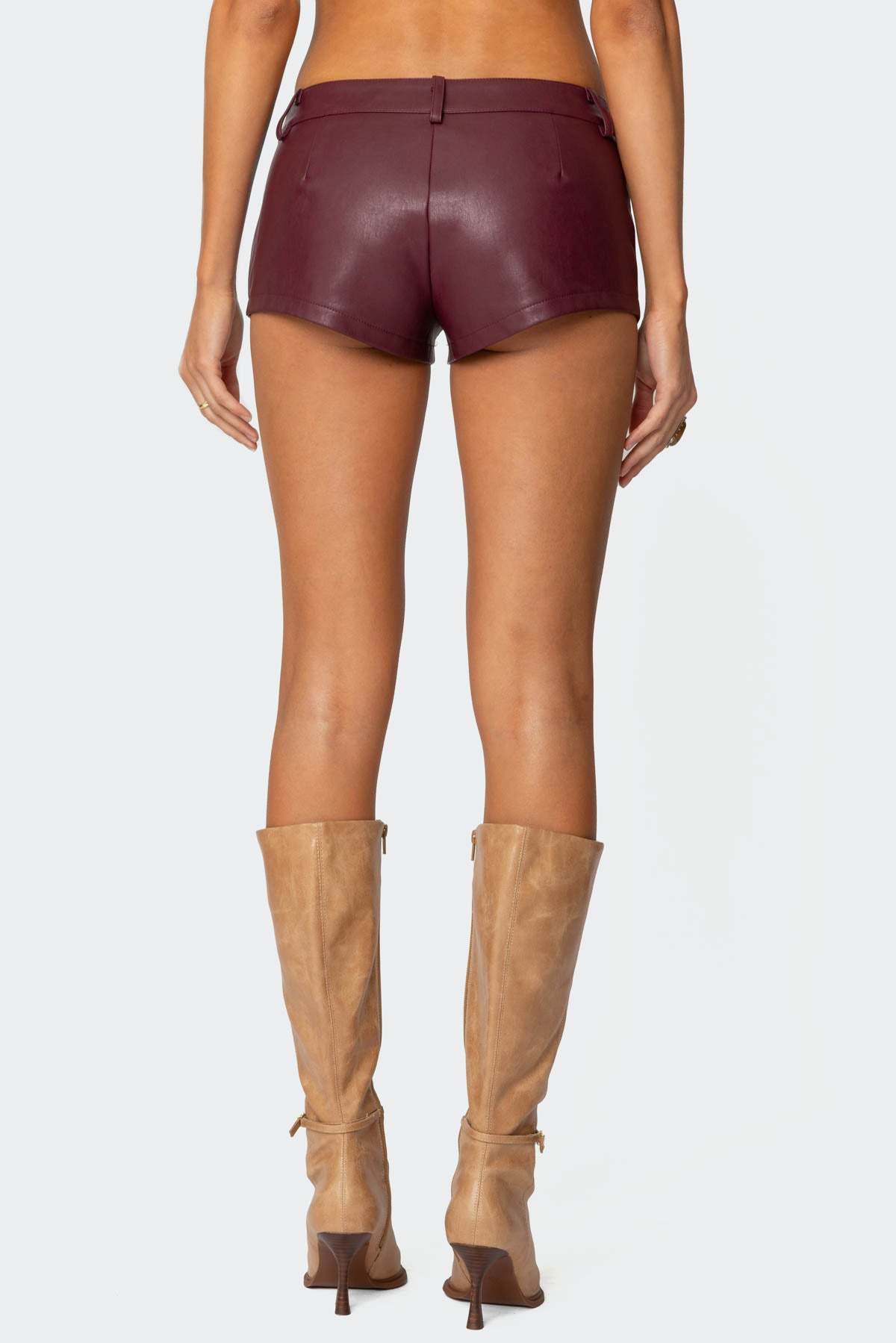 Melaney Faux Leather Micro Shorts - BURGUNDY