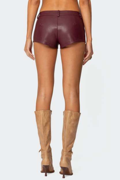 Melaney Faux Leather Micro Shorts - BURGUNDY