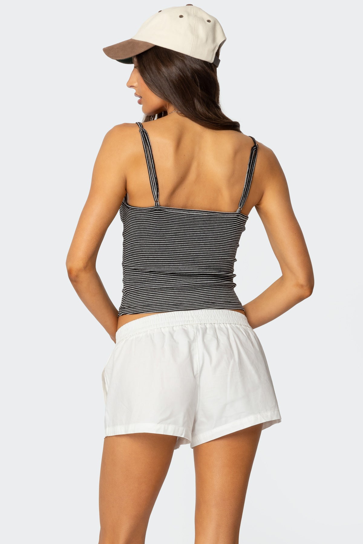 Striped Henley Tank Top - BLACK AND WHITE