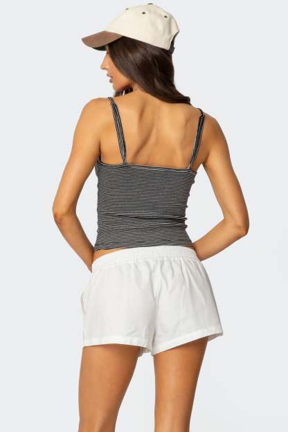 Striped Henley Tank Top - BLACK AND WHITE