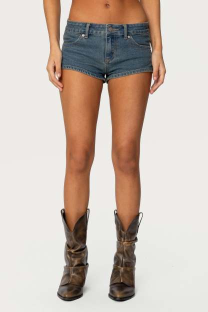 Jagger Low Rise Denim Shorts - BLUE WASHED