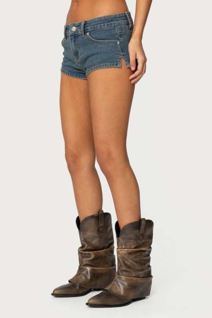 Jagger Low Rise Denim Shorts - BLUE WASHED
