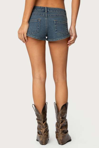 Jagger Low Rise Denim Shorts - BLUE WASHED