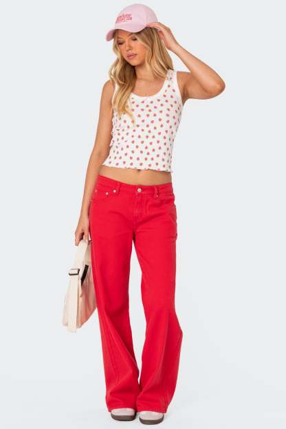 Roman Low Rise Baggy Jeans - RED