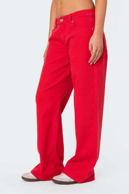 Roman Low Rise Baggy Jeans - RED