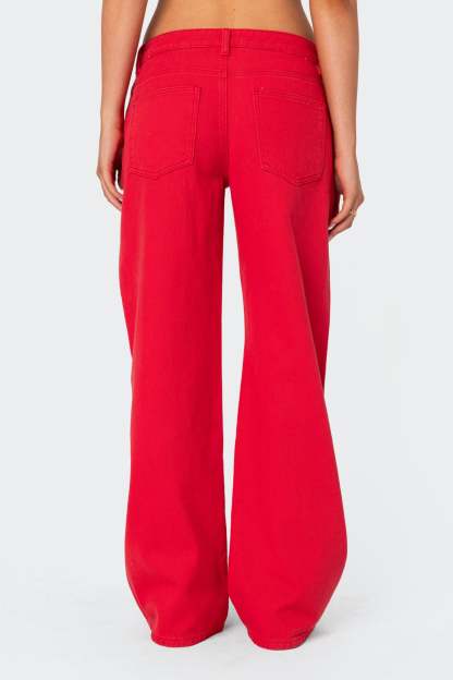 Roman Low Rise Baggy Jeans - RED