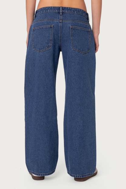 Petite Raelynn Washed Low Rise Baggy Jeans - BLUE WASHED