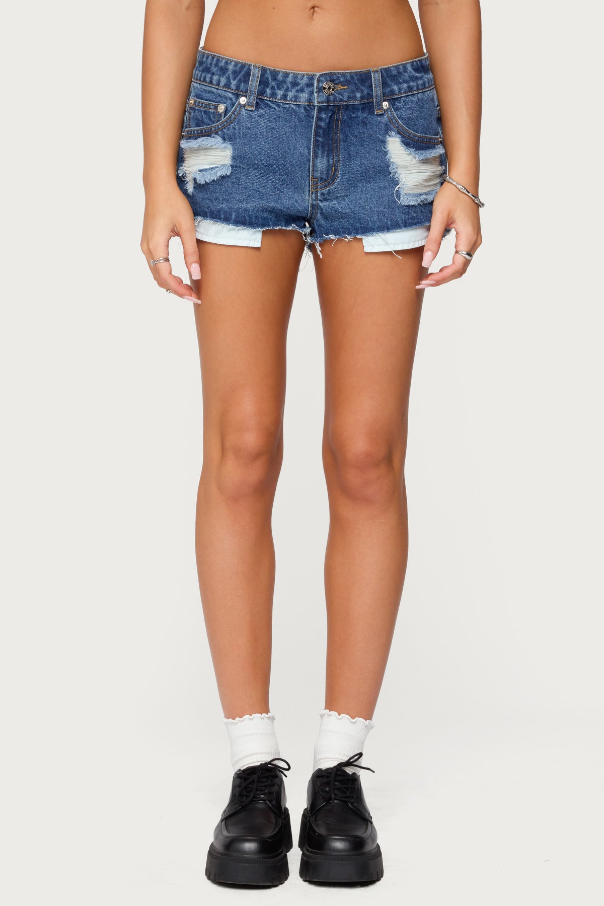 Devin Low Rise Micro Denim Shorts - BLUE WASHED