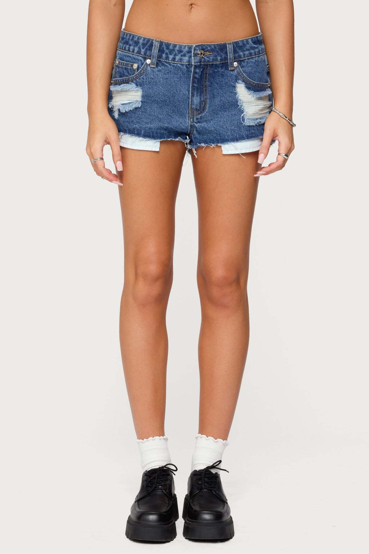 Devin Low Rise Micro Denim Shorts - BLUE WASHED