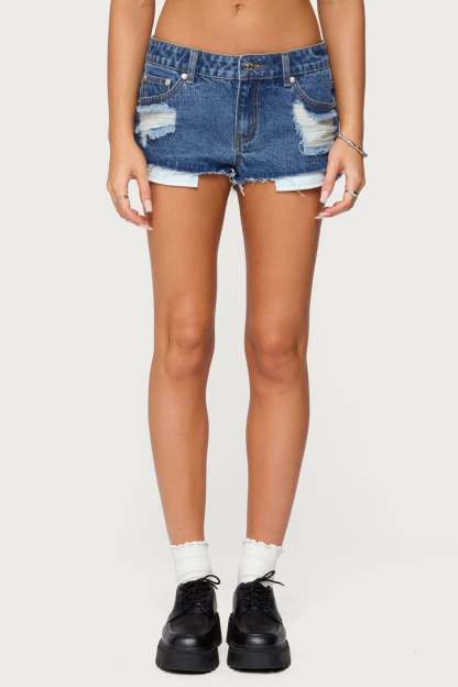Devin Low Rise Micro Denim Shorts - BLUE WASHED