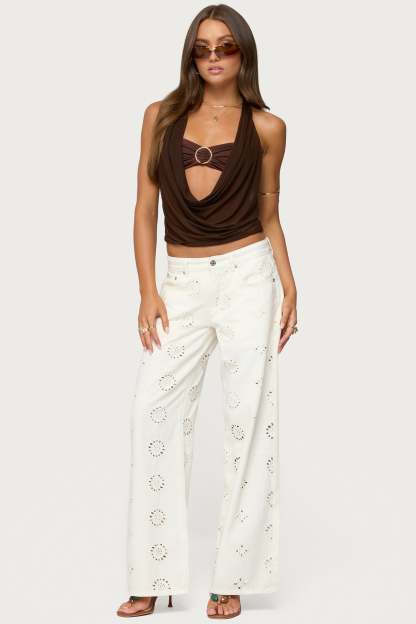 Issey Layered Bandeau Cowl Neck Top - BROWN
