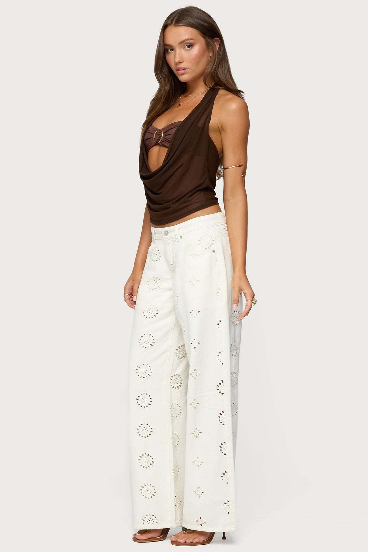 Issey Layered Bandeau Cowl Neck Top - BROWN