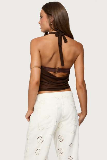 Issey Layered Bandeau Cowl Neck Top - BROWN