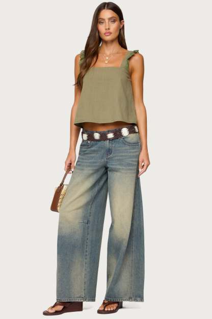 Viviana Linen Look Top - OLIVE