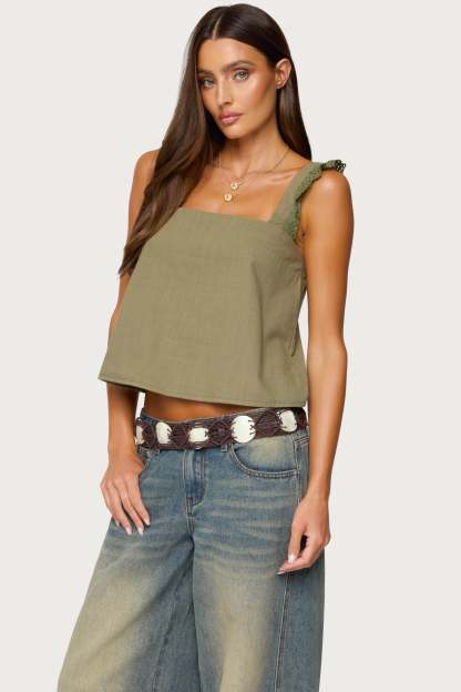 Viviana Linen Look Top - OLIVE