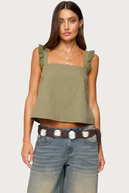 Viviana Linen Look Top - OLIVE