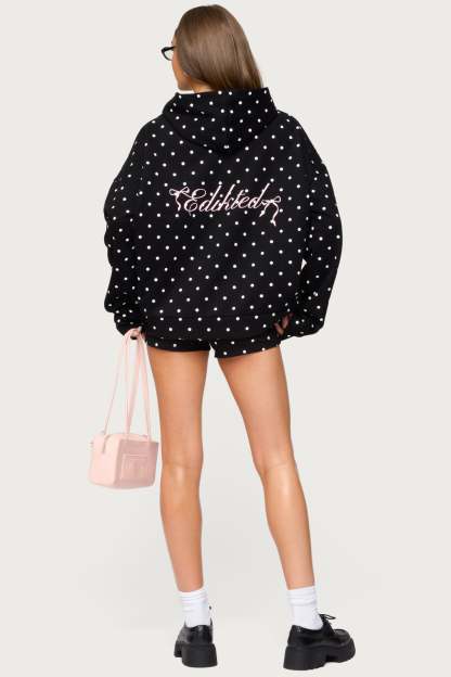 Chelsie Polka Dot Hoodie - BLACK AND WHITE