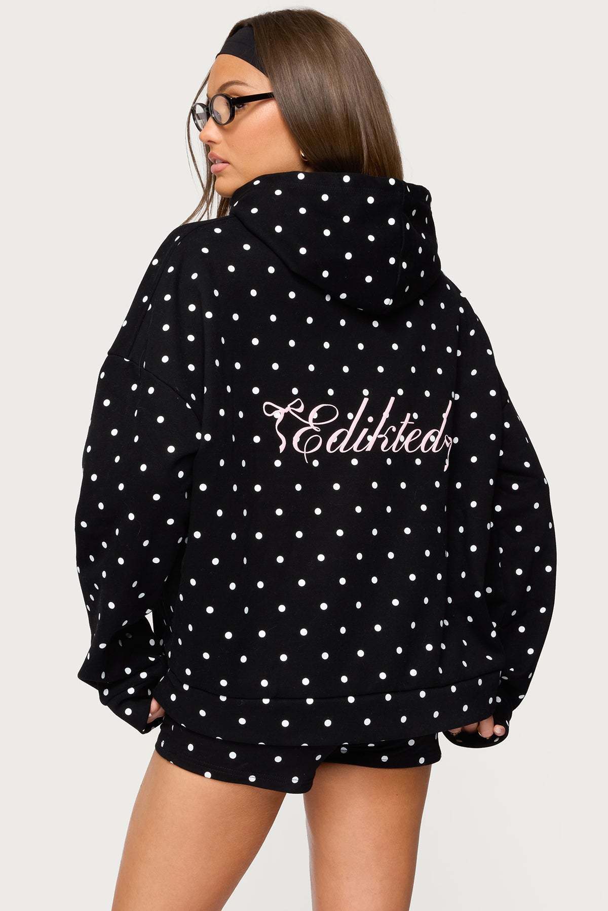 Chelsie Polka Dot Hoodie - BLACK AND WHITE
