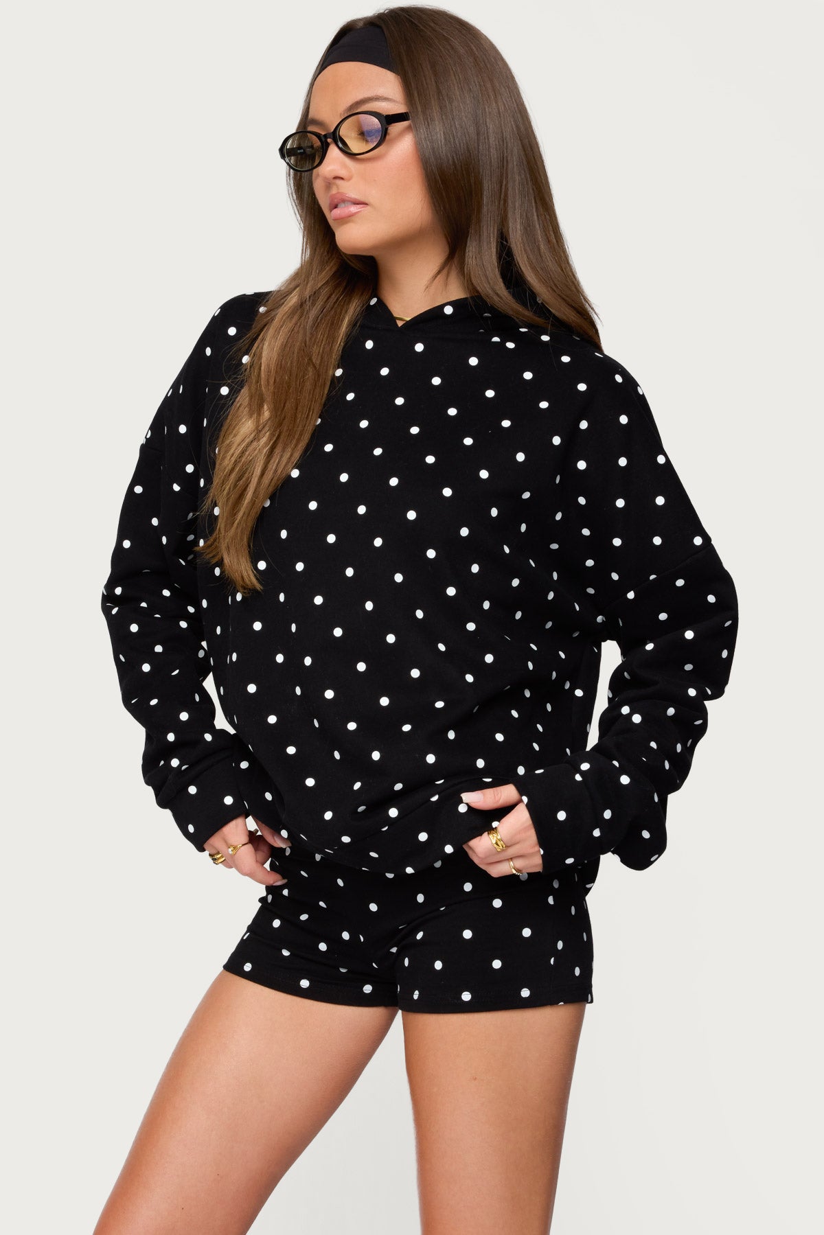 Chelsie Polka Dot Hoodie - BLACK AND WHITE