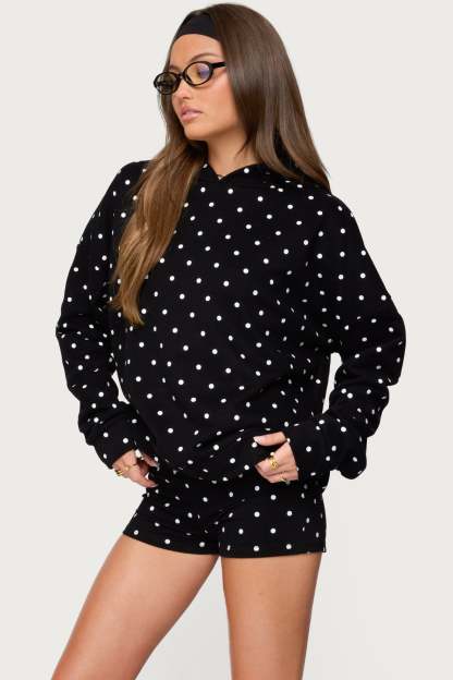 Chelsie Polka Dot Hoodie - BLACK AND WHITE