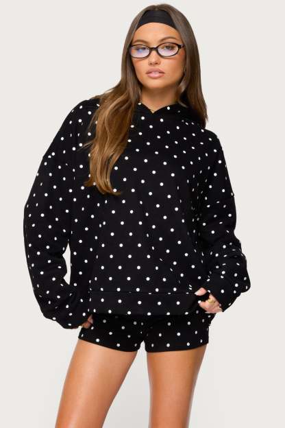 Chelsie Polka Dot Hoodie - BLACK AND WHITE