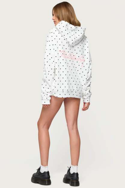 Chelsie Polka Dot Hoodie - WHITE