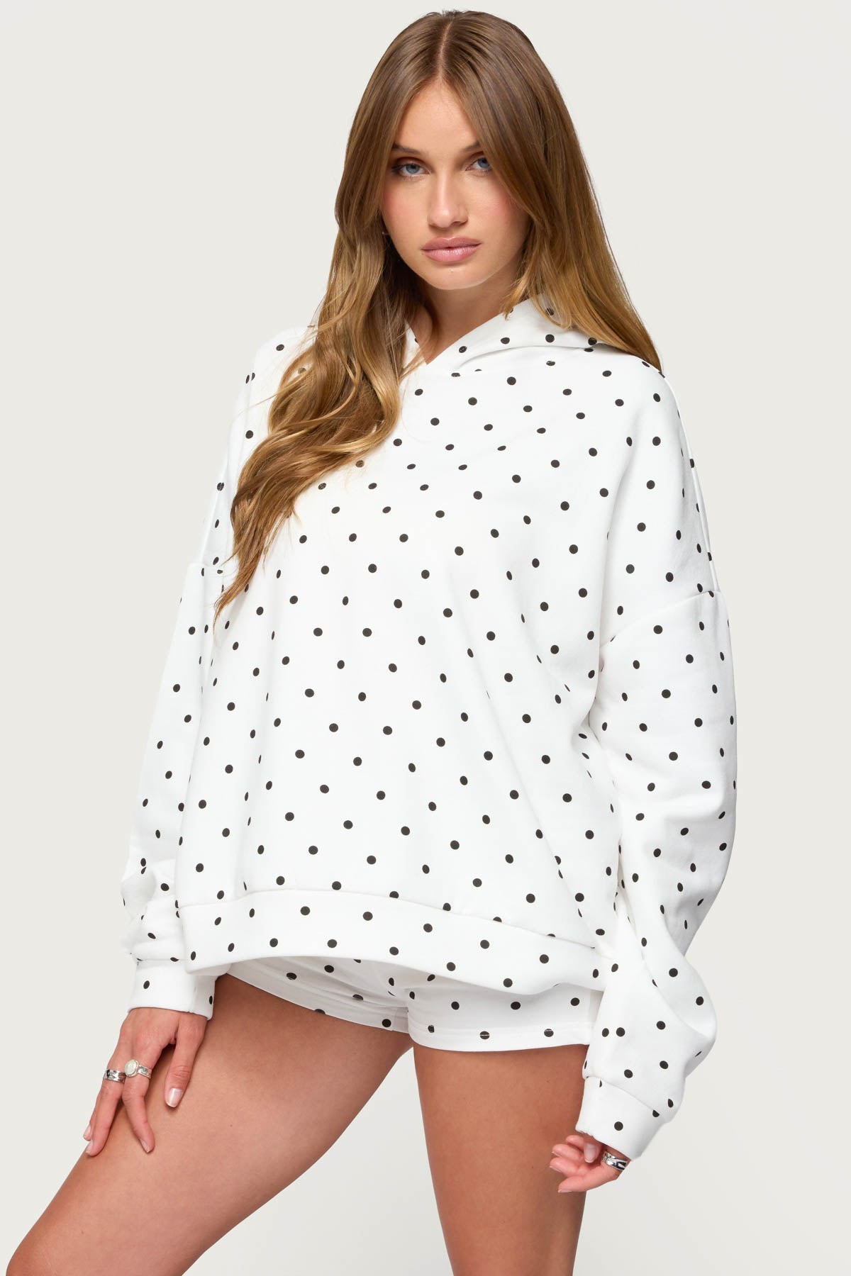 Chelsie Polka Dot Hoodie - WHITE
