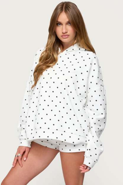 Chelsie Polka Dot Hoodie - WHITE