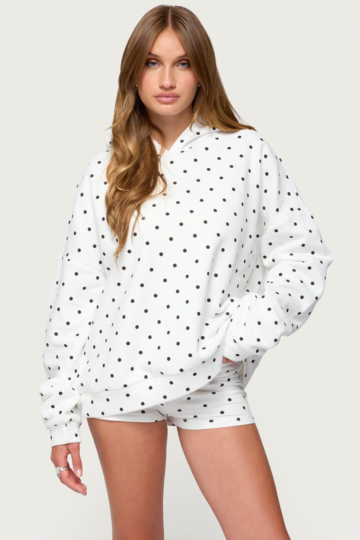 Chelsie Polka Dot Hoodie - WHITE