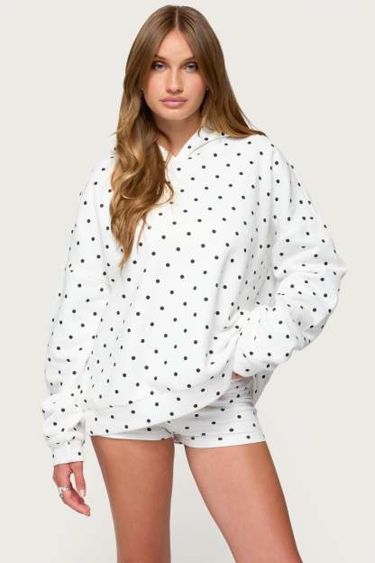 Chelsie Polka Dot Hoodie - WHITE