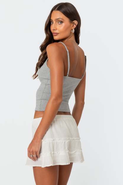 Striped Henley Tank Top - GRAY MELANGE