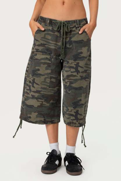 Camo Cargo Bermuda Shorts - OLIVE