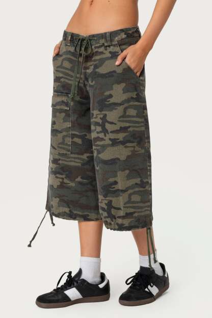 Camo Cargo Bermuda Shorts - OLIVE