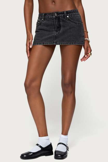 Camelia Denim Mini Skort - BLACK WASHED
