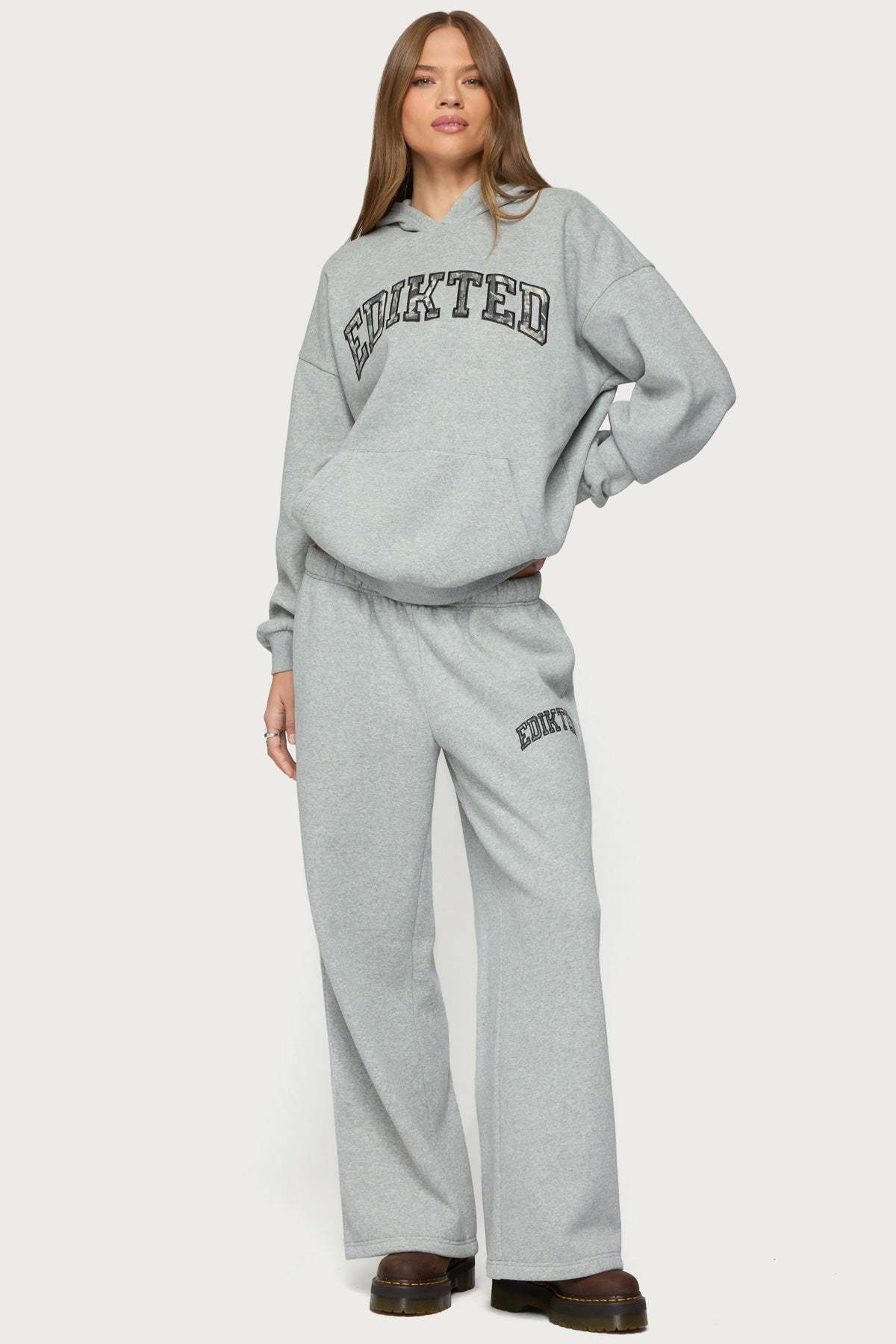 Edikted Crush Oversized Hoodie - DARK GRAY MELANGE