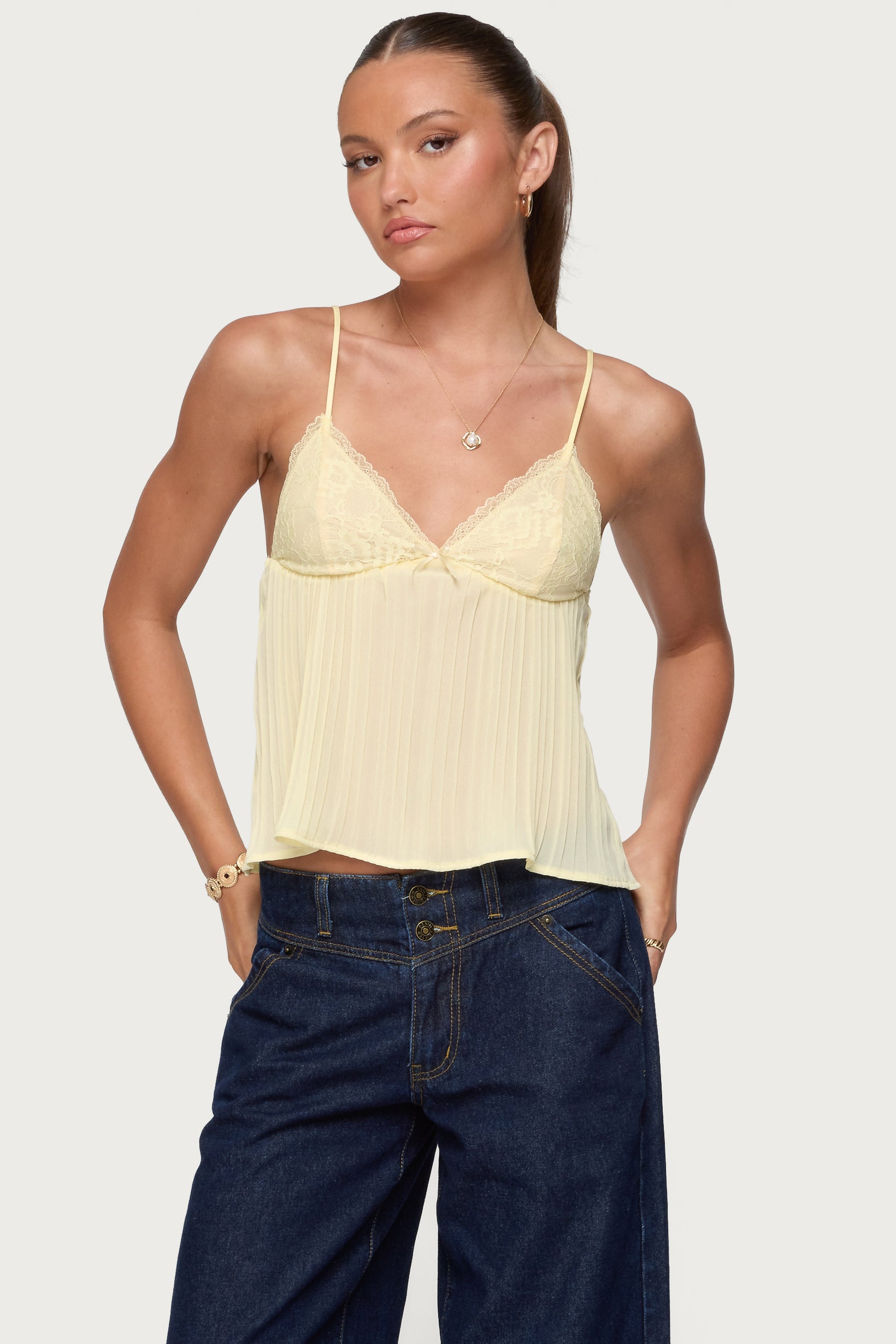 Rhian Lacey Pleated Babydoll Top - YELLOW