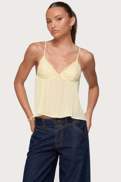 Rhian Lacey Pleated Babydoll Top - YELLOW